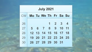 July 2021 Calendar [upl. by Uzia]