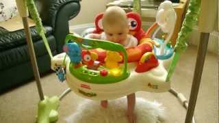 Tiny Baby bouncing in her Rainforest Jumperoo by Fisher Price 3 months old [upl. by Uela]