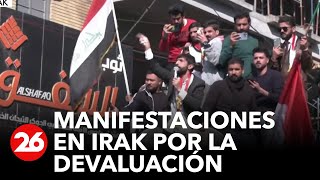 Manifestantes en Irak salen a protestar por la devaluación del dinar iraquí frente al dólar [upl. by Ahsilrak719]