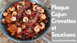 PLAQUE CAJUN CREVETTES et SAUCISSES tousencuisineavecseb [upl. by Adriano995]