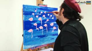 Art Lesson How to Paint Abstract Flamingos Using Acrylic Paint [upl. by Ahsaekal959]