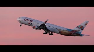 RARE  Anex Tour Azur Air Boeing 767300ER creamy sunset takeoff at LED  Saint Petersburg [upl. by Lawford]