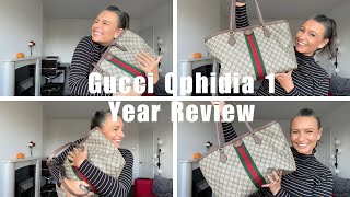 My Gucci Ophidia Medium Tote  1 Year Review [upl. by Humbert]