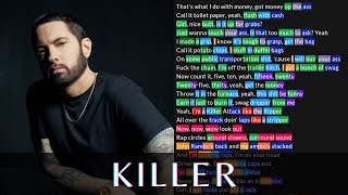 Eminem  Killer  Lyrics Rhymes Highlighted [upl. by Donela]