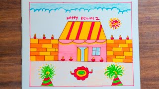 DIWALI DRAWING EASY DIWALI DRAWINGDIWALI SCENERY diwaliart diwalispecial scenery easy [upl. by Alor120]