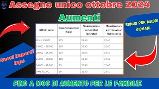 Aumenti Pagamento Assegno Unico Ottobre 2024 Fino a 100 euro  Nuovi Importi Inps – Tabella [upl. by Hickey646]