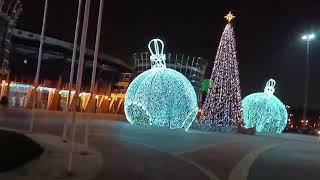 Evening New Years Eve City Minsk December 2023 Christmas Tree Ice Palace Chizhovka Arena [upl. by Haskell]