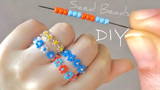 How to make Easy Beaded Rings Beaded Flower Ring Tutorial [upl. by Julio438]