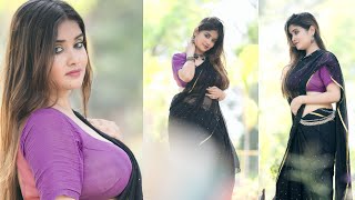 Hasti Fashion Feat Sayani  Black Chiffon Saree Review  Amazon India  2022 [upl. by Saleme]