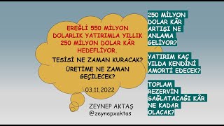 EREĞLİ 550 MİLYON DOLARLIK YATIRIMLA YILLIK 250 MİLYON DOLAR KÂR HEDEFLİYOR [upl. by Binah]