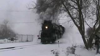 Pere Marquette 1225 leaving Owosso in snow [upl. by Boccaj]