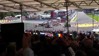 CRASH SpaFrancorchamps Belgium GP  start incident Gold 8 Grandstand [upl. by Lertsek]