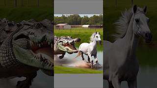 a weak horse survived from an alligator 🐊 horse crocodile alligator weakanimals wildanimals [upl. by Ekard]