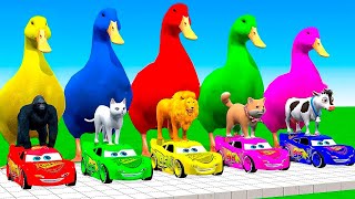 5 Giant Duck Cartoon Cow Giraffe Elephant Lion Paint Wild Animals Crossing Fountain Animation 2 [upl. by Engleman]