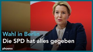 BerlinWahl Franziska Giffey SPD nach der ersten Wahlprognose am 120223 [upl. by Clyve554]