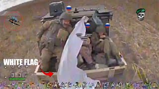 Horrible Ukrainian FPV drones mercilessly blow up Russian infantry waving white flag in Pokrovsky [upl. by Pascasia]