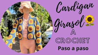 CÁRDIGAN A CROCHET DE GIRASOLES 🌻 PASO A PASO [upl. by Baudoin]