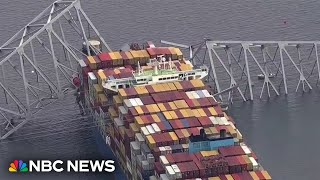 View from the air of the collapsed bridge and the cargo ship [upl. by Leroi]