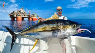 Monster Yellowfin Tuna Under Massive Oil Rig Catch Clean amp Cook NLBN Lure Tuna Fishing [upl. by Genevra977]