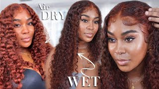 REDDISH BROWN CURLY WIG  FALL HAIR COLOR  SUPER EASY INSTALL FT UNICE HAIR [upl. by Baskett76]