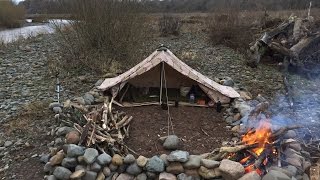 SOLO WINTER BEACH CAMP UNDER CANVAS COLD amp WET [upl. by Claudelle224]