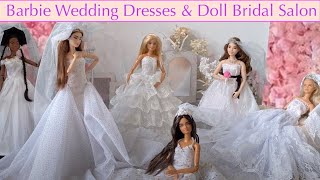 BARBIE WEDDING DRESS BRIDAL GOWN REVIEW AND DOLL BRIDAL SALON DIORAMA [upl. by Geilich7]