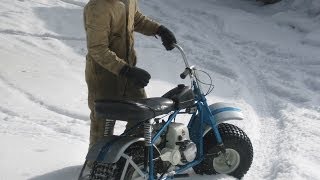 Super Bronc Vintage Mini Trail Bike in the Snow Heald Motorcycle [upl. by Hadleigh]