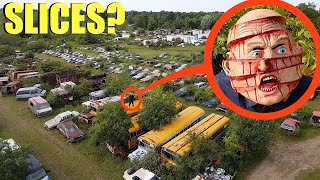 drone catches Slices the Demon at this abandoned car scrap yard we found him [upl. by Anitneuq681]