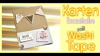 DIY ANLEITUNG Karten basteln mit Papier Washi Tape Geburtstag  9999 Dinge [upl. by Shipp529]