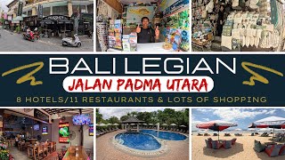 Bali Legian 8 Hotels amp 11 Restaurants Street Walk Jalan Padma utara [upl. by Gore]