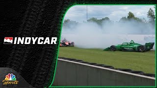 Linus Lundqvist hit by Marcus Armstrong on Lap 1 of IndyCar GP at Road America  Motorsports on NBC [upl. by Yssej]