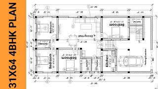 31x64 sft 4bhk house plan [upl. by Eadas]