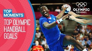 Incredible mens Handball Goals of the Olympics Games  Top Moments [upl. by Aenotna]