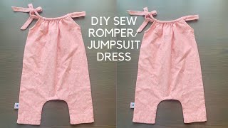 DIY SEW ROMPER  JUMPSUIT DRESS FOR LITTLE GIRLS  EASY TUTORIAL [upl. by Aniretac]