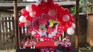 Decoração da Minnie simples niver da Helena de 5 anos ❤️ [upl. by Laflam]