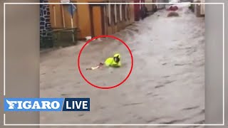 🔴Allemagne  un pompier emporté par les inondations secouru par des habitants [upl. by Notnerb802]