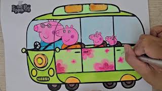 Tô màu gia đình heo Peppa đi ô tô Drawing and coloring Peppa Pig and her family in the car [upl. by Kendal]