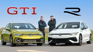 2022 VW Golf GTI vs Golf R Review  Thrifty Meets Drifty [upl. by Ruskin505]