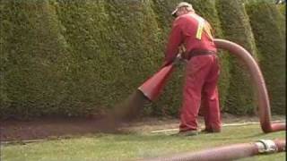 Denbows Express Blower trucks blowin bark mulch soil and gravel [upl. by Aiki]