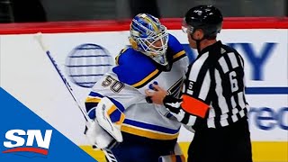 Jordan Binnington Goes After Philipp Grubauer As Avalanche amp Blues Get Rough After Final Whistle [upl. by Peonir313]