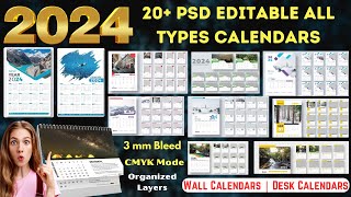 2024 Editable PSD 20 Calendars Designs  Wall Calendar amp Desk Calendars  Ready to Print [upl. by Reivilo]