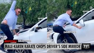 WATCH Black Belt MaleKaren Karate Chops Car In Traffic [upl. by Yanat988]