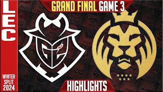 G2 vs MDK Highlights Game 3  GRAND FINAL LEC Winter 2024 Playoffs  G2 Esports vs Mad Lions KOI G3 [upl. by Anya453]