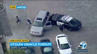 Wild aggressive chase involving 3 reported grand theft auto suspects ends in Santa Clarita  ABC7 [upl. by Etiragram]