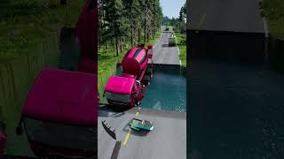 Mixer trucks vs massive water pit 9  carsvswaterpit doubleflatbedtrailertruckvsspeedbumps [upl. by Vona]