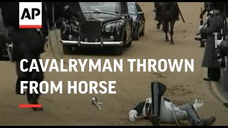 UK CAVALRYMAN THROWN FROM HORSE DURING QUEENS PARADE [upl. by Tann]