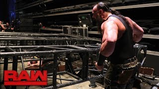 Braun Strowman pulls part of the Raw set down on top of Kane and Brock Lesnar Raw Jan 8 2018 [upl. by Nycila274]