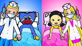 Pink VS Blue Hospital  Good Doctor and Huggy Wuggy Need to Injection  Paper Dolls Story Animation [upl. by Malchus510]