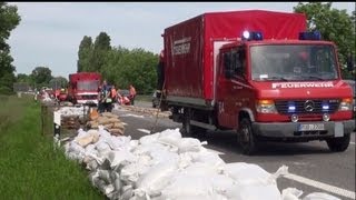 HochwasserschutzEinsatz der Feuerwehr Eltville  Feuerwehren bereiten sich vor  02062013 [upl. by Rog749]