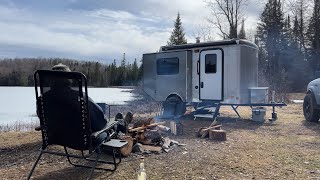 Secluded on an Icy Lake in a Windstorm  Cargo Trailer Camper [upl. by Notnilk781]